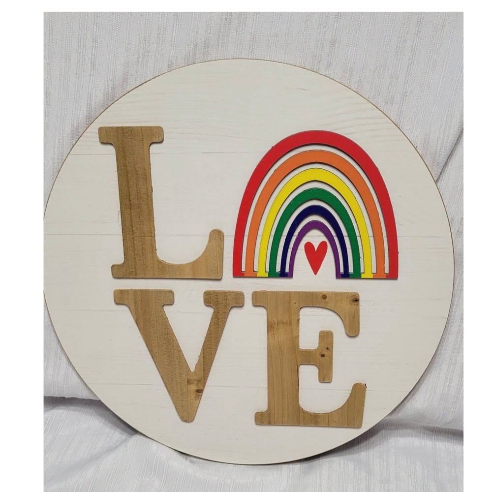 Love Rainbow Wall Sign Heart Decor Jute Hanger 12 Inch Round Door Hanger